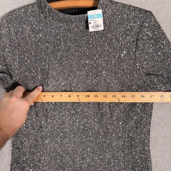 J McLaughlin Henrika Dress Women's Size M Charcoal Sequin Sparkle Sheath Tweed - Picture 15 of 16